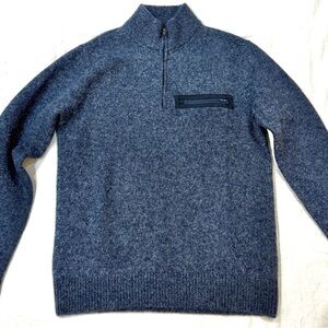 Abercrombie & Fitch Men's Heathered Blue Half Zip-Up Sweater, 100% Wool